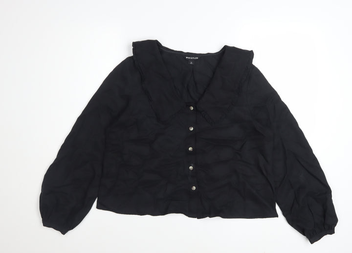 Whistles Women's Black Lyocell Long Sleeve Button Blouse UK 12