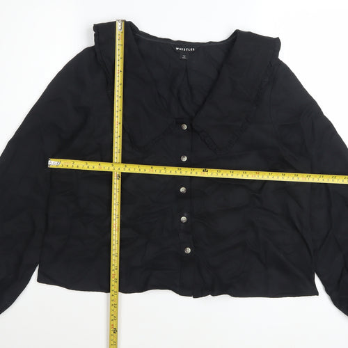 Whistles Women's Black Lyocell Long Sleeve Button Blouse UK 12