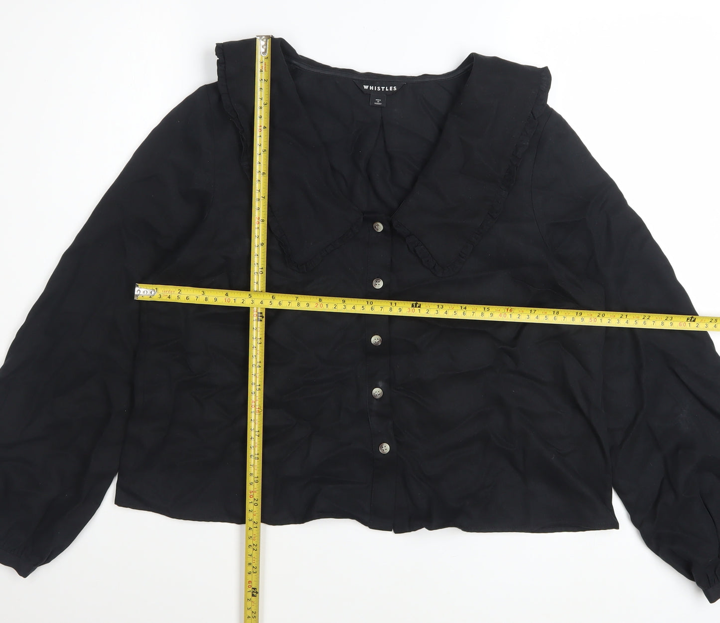 Whistles Women's Black Lyocell Long Sleeve Button Blouse UK 12