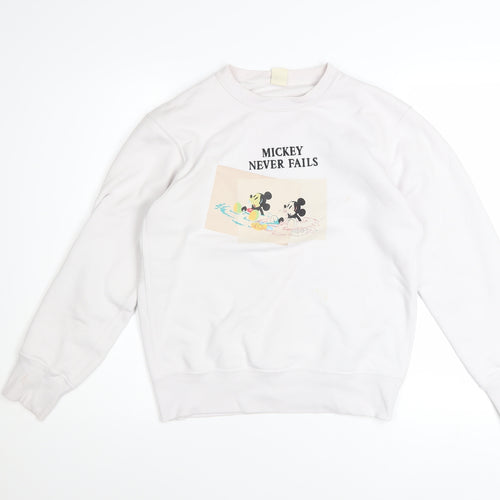 Uniqlo Women White Mickey Mouse Crew Neck Sweatshirt Size S