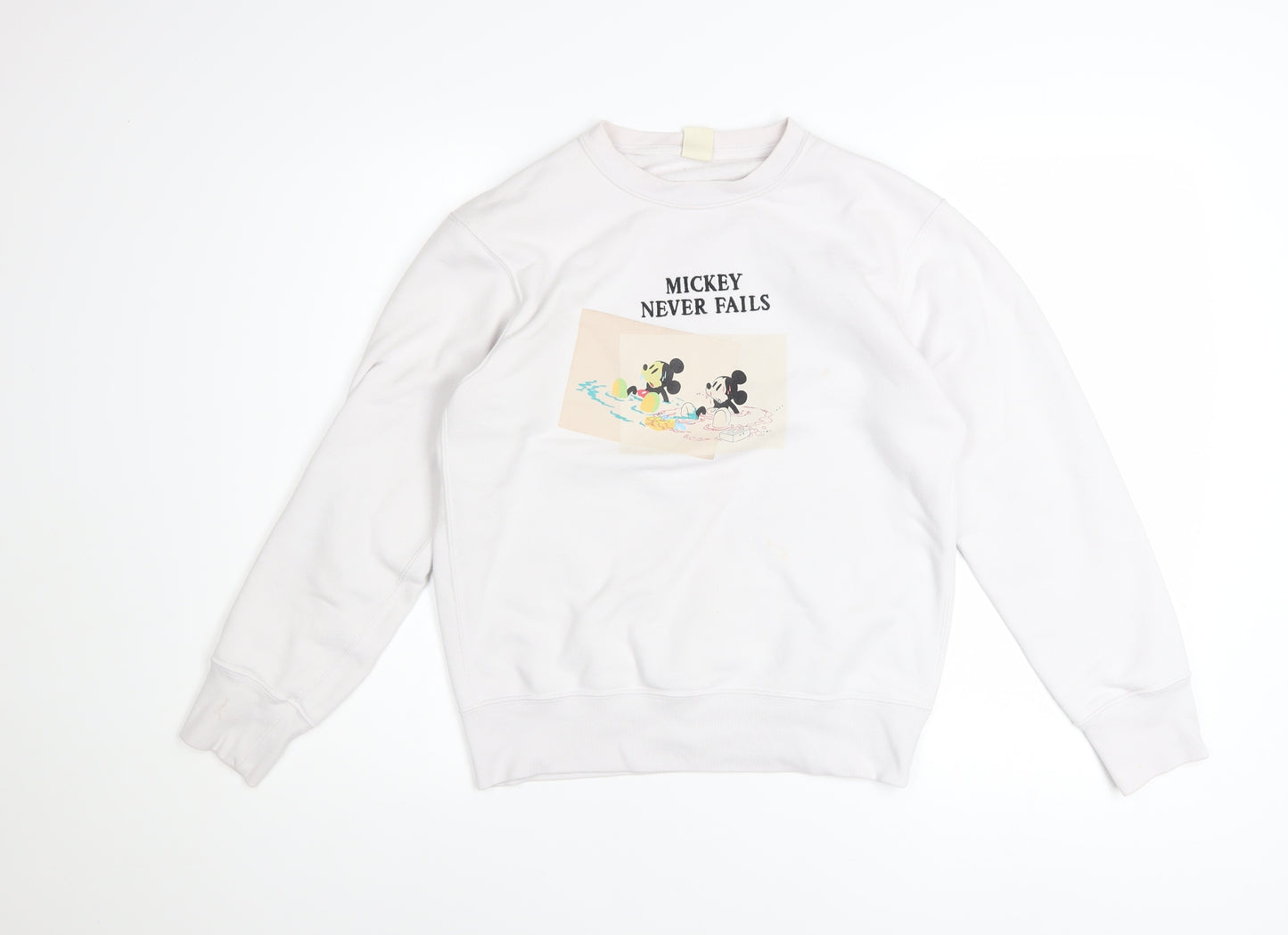 Uniqlo Women White Mickey Mouse Crew Neck Sweatshirt Size S