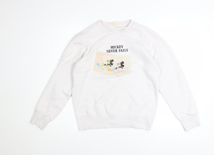 Uniqlo Women White Mickey Mouse Crew Neck Sweatshirt Size S