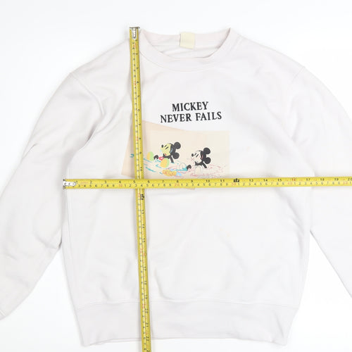 Uniqlo Women White Mickey Mouse Crew Neck Sweatshirt Size S