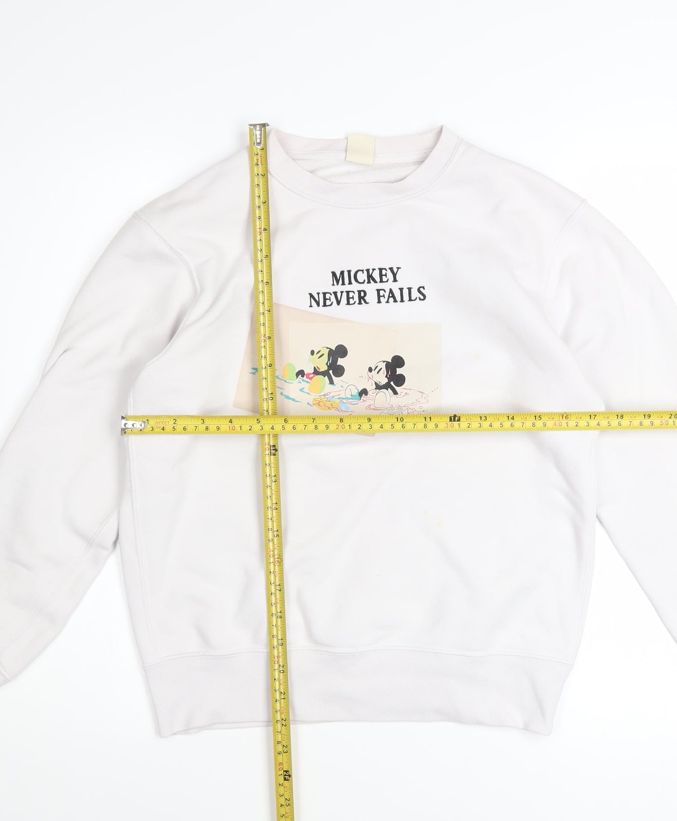 Uniqlo Women White Mickey Mouse Crew Neck Sweatshirt Size S