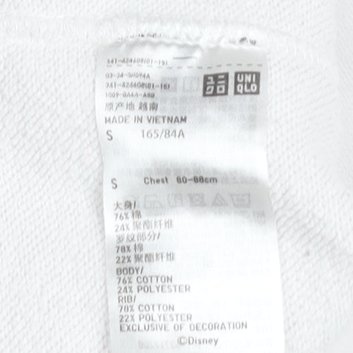 Uniqlo Women White Mickey Mouse Crew Neck Sweatshirt Size S