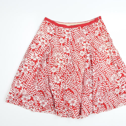 Jane Norman Women's Red Floral Cotton A-Line Skirt Size 8