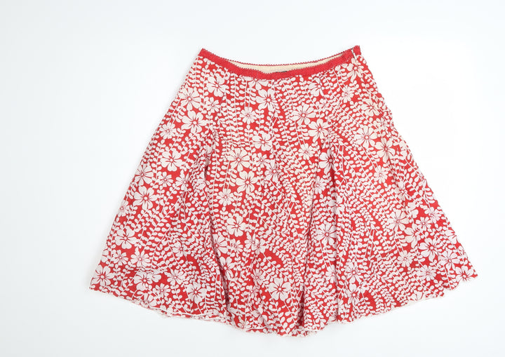 Jane Norman Women's Red Floral Cotton A-Line Skirt Size 8