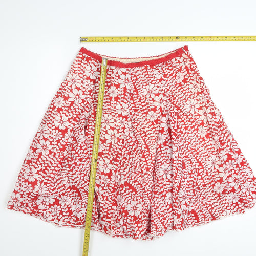 Jane Norman Women's Red Floral Cotton A-Line Skirt Size 8