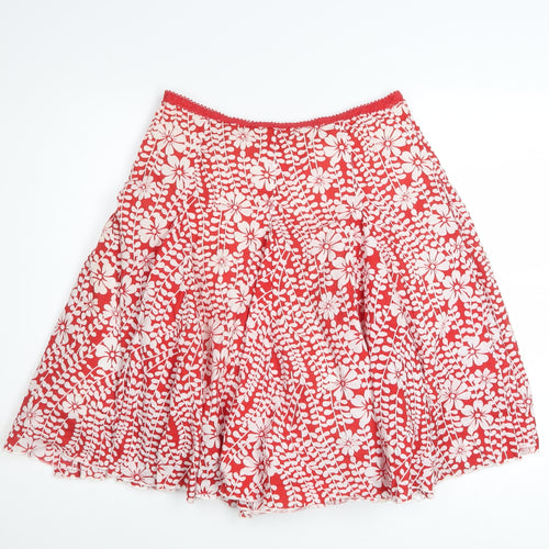 Jane Norman Women's Red Floral Cotton A-Line Skirt Size 8