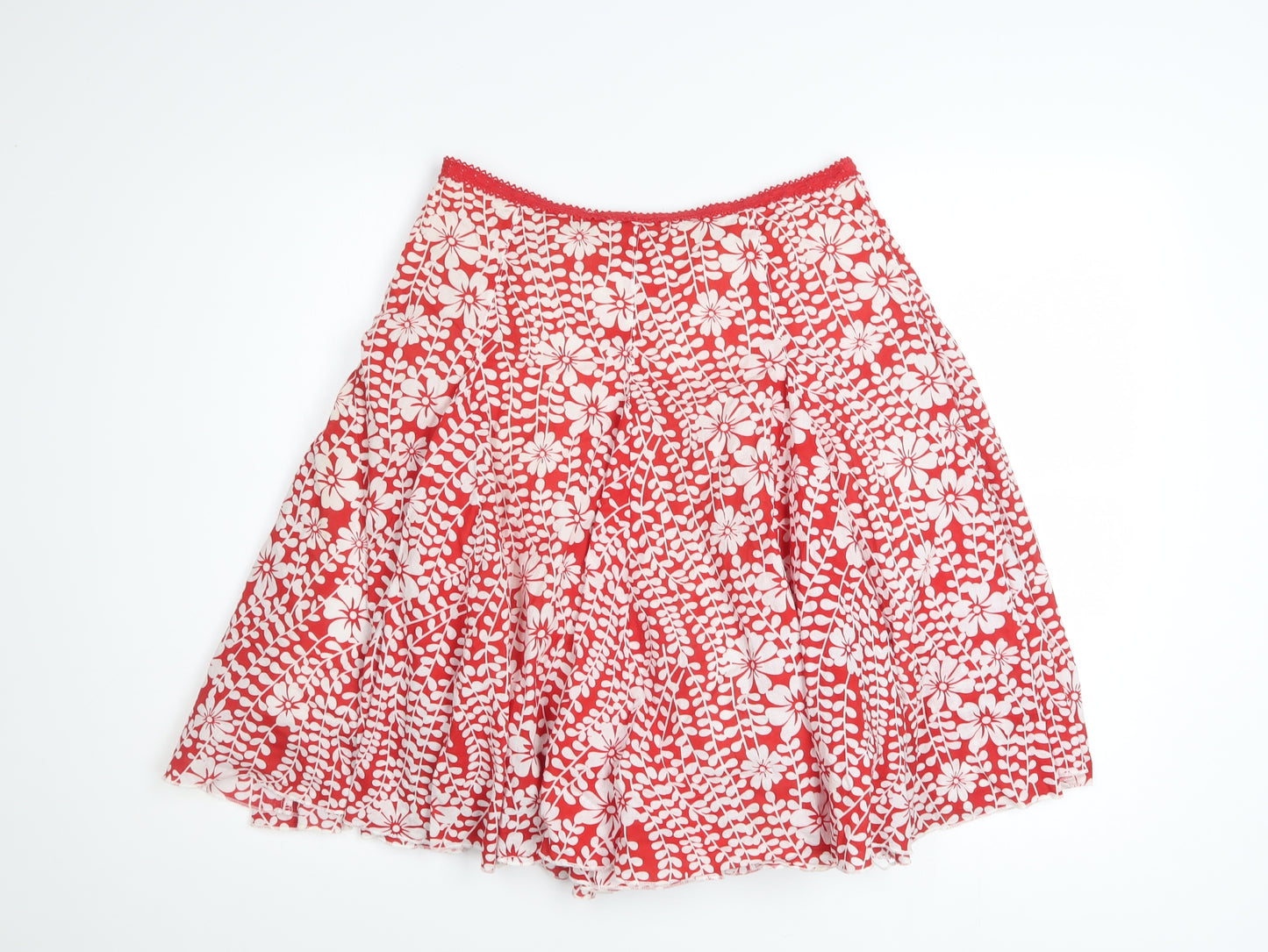Jane Norman Women's Red Floral Cotton A-Line Skirt Size 8