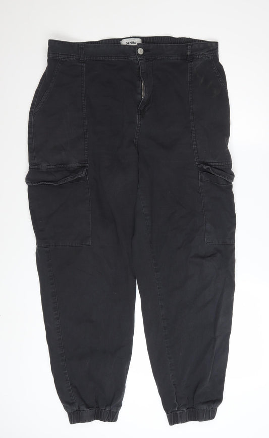 New Look Women's Black Cargo Trousers Size 16 Regular Cotton