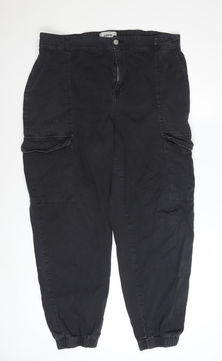New Look Women's Black Cargo Trousers Size 16 Regular Cotton