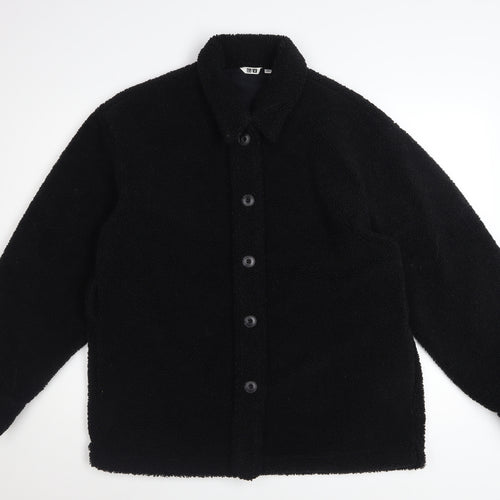 Uniqlo Women Black Fleece Button-Up Jacket Size M