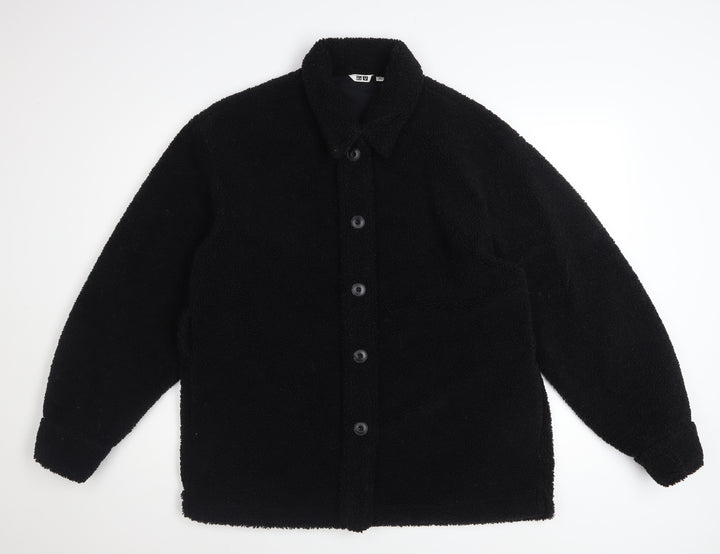 Uniqlo Women Black Fleece Button-Up Jacket Size M