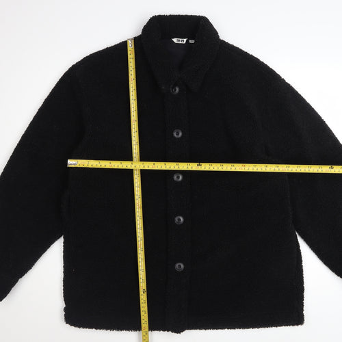 Uniqlo Women Black Fleece Button-Up Jacket Size M