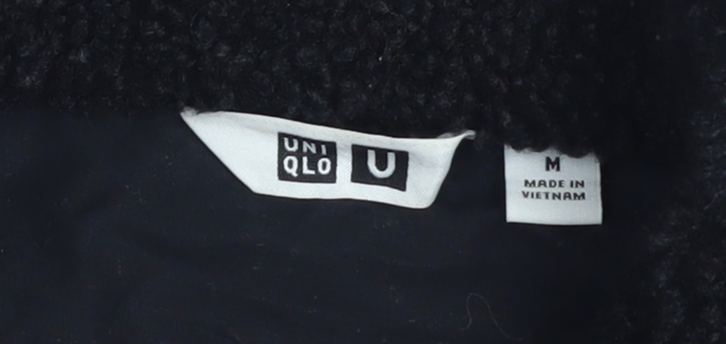 Uniqlo Women Black Fleece Button-Up Jacket Size M