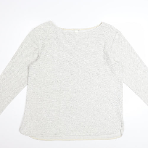 H&M Women White L Knit Jumper Long Sleeve Cotton Blend