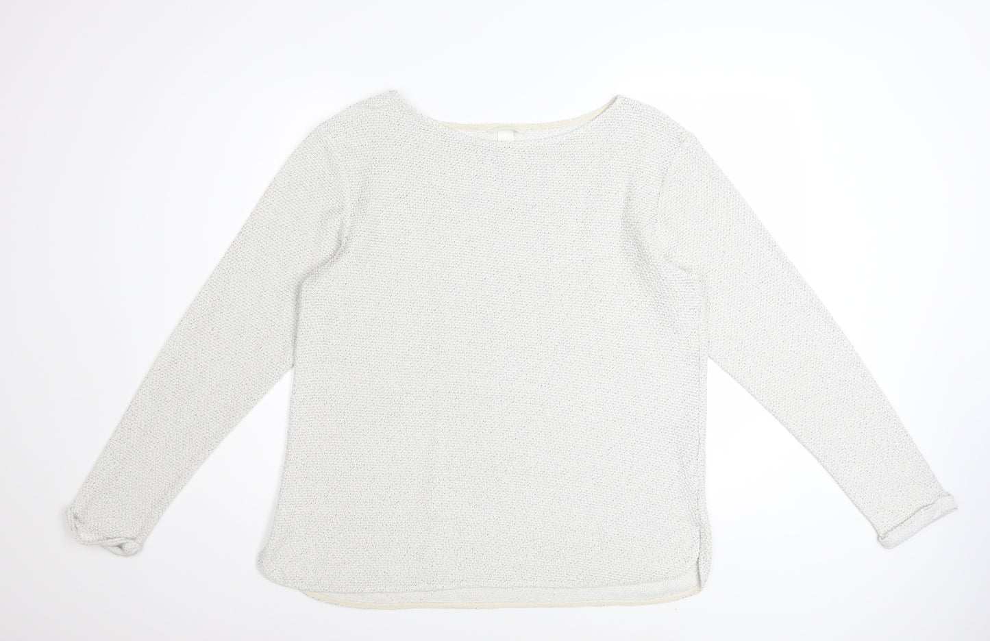 H&M Women White L Knit Jumper Long Sleeve Cotton Blend