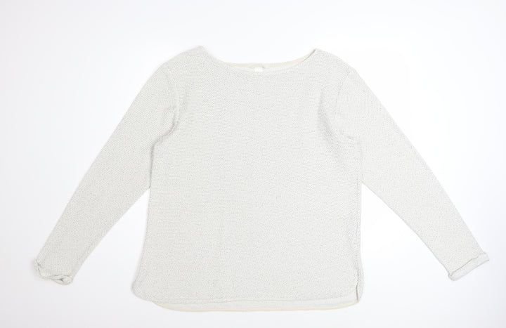 H&M Women White L Knit Jumper Long Sleeve Cotton Blend