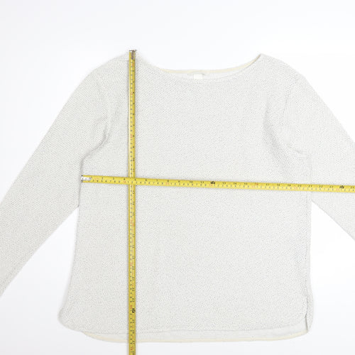 H&M Women White L Knit Jumper Long Sleeve Cotton Blend