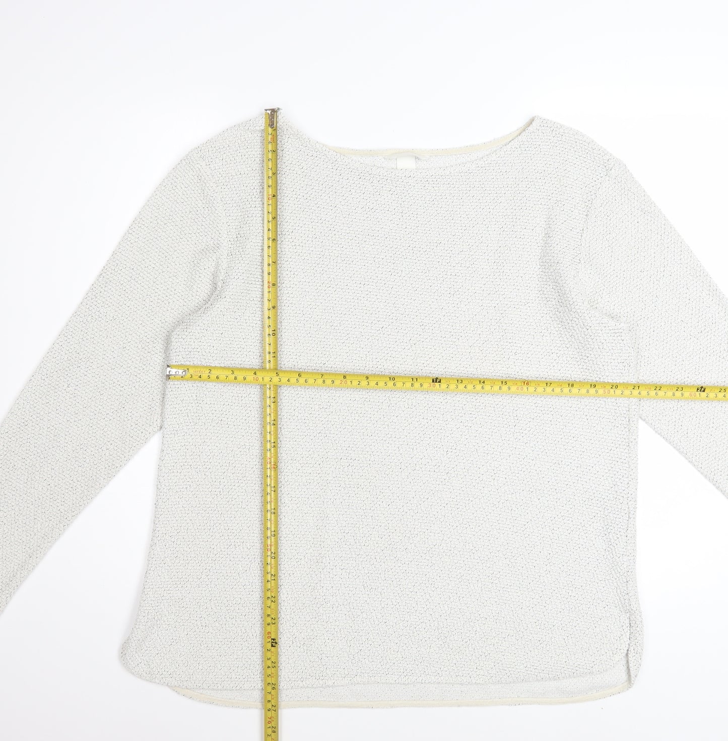 H&M Women White L Knit Jumper Long Sleeve Cotton Blend