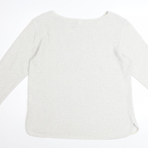 H&M Women White L Knit Jumper Long Sleeve Cotton Blend