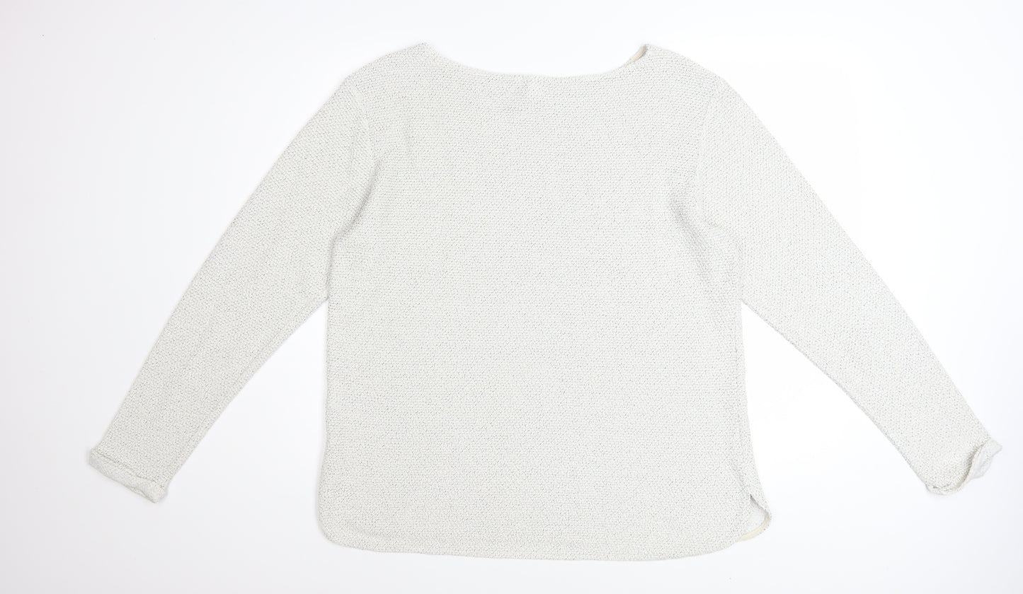 H&M Women White L Knit Jumper Long Sleeve Cotton Blend