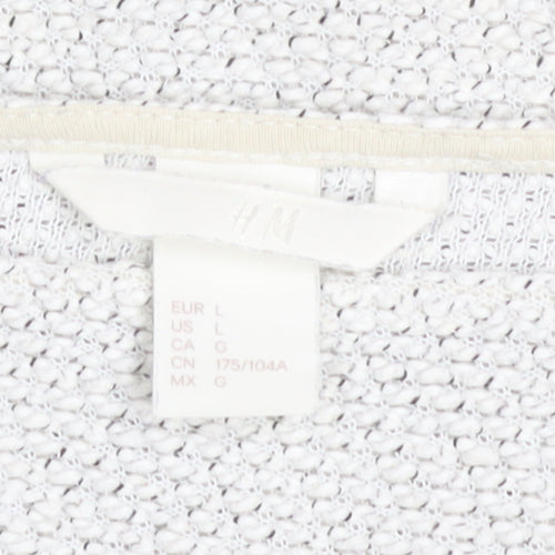 H&M Women White L Knit Jumper Long Sleeve Cotton Blend