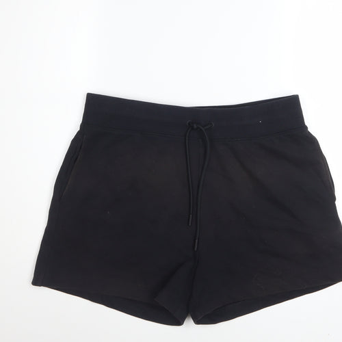 Marks and Spencer Women Black Size 14 Sweat Shorts Drawstring Cotton Blend