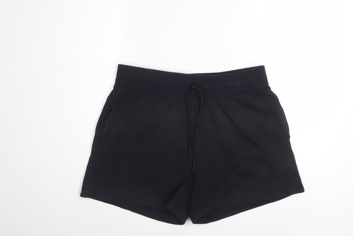 Marks and Spencer Women Black Size 14 Sweat Shorts Drawstring Cotton Blend