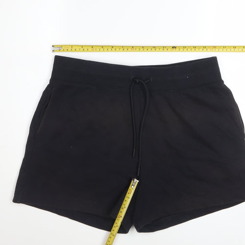 Marks and Spencer Women Black Size 14 Sweat Shorts Drawstring Cotton Blend
