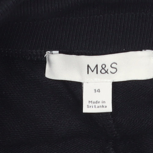 Marks and Spencer Women Black Size 14 Sweat Shorts Drawstring Cotton Blend