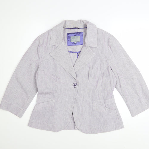 Marks and Spencer Per Una Women Purple Striped Blazer Size 12 Cotton Linen