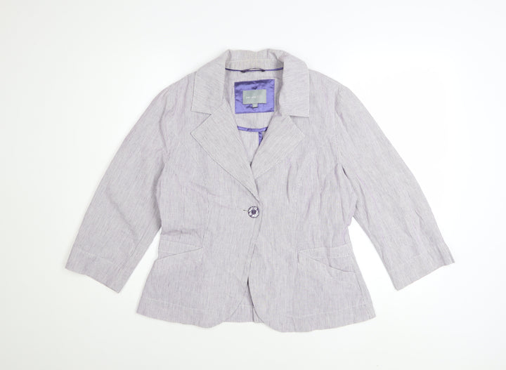 Marks and Spencer Per Una Women Purple Striped Blazer Size 12 Cotton Linen
