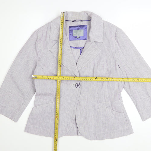 Marks and Spencer Per Una Women Purple Striped Blazer Size 12 Cotton Linen