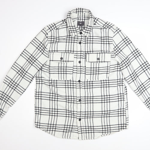 H&M Men's Black & White Checked Long Sleeve Button-Up Shirt Size M