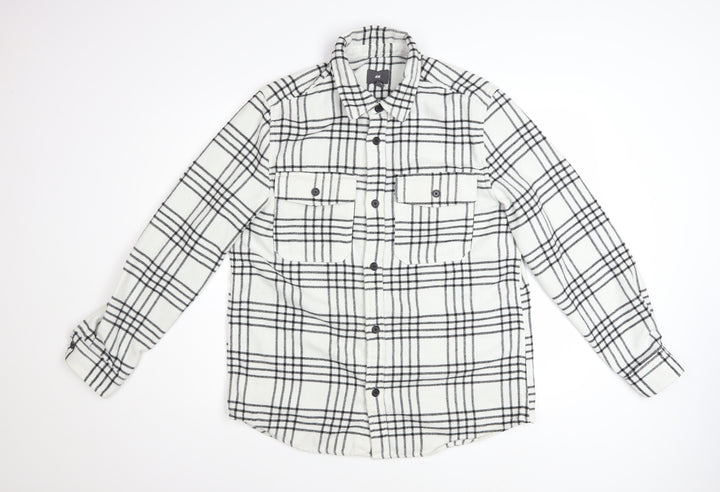 H&M Men's Black & White Checked Long Sleeve Button-Up Shirt Size M