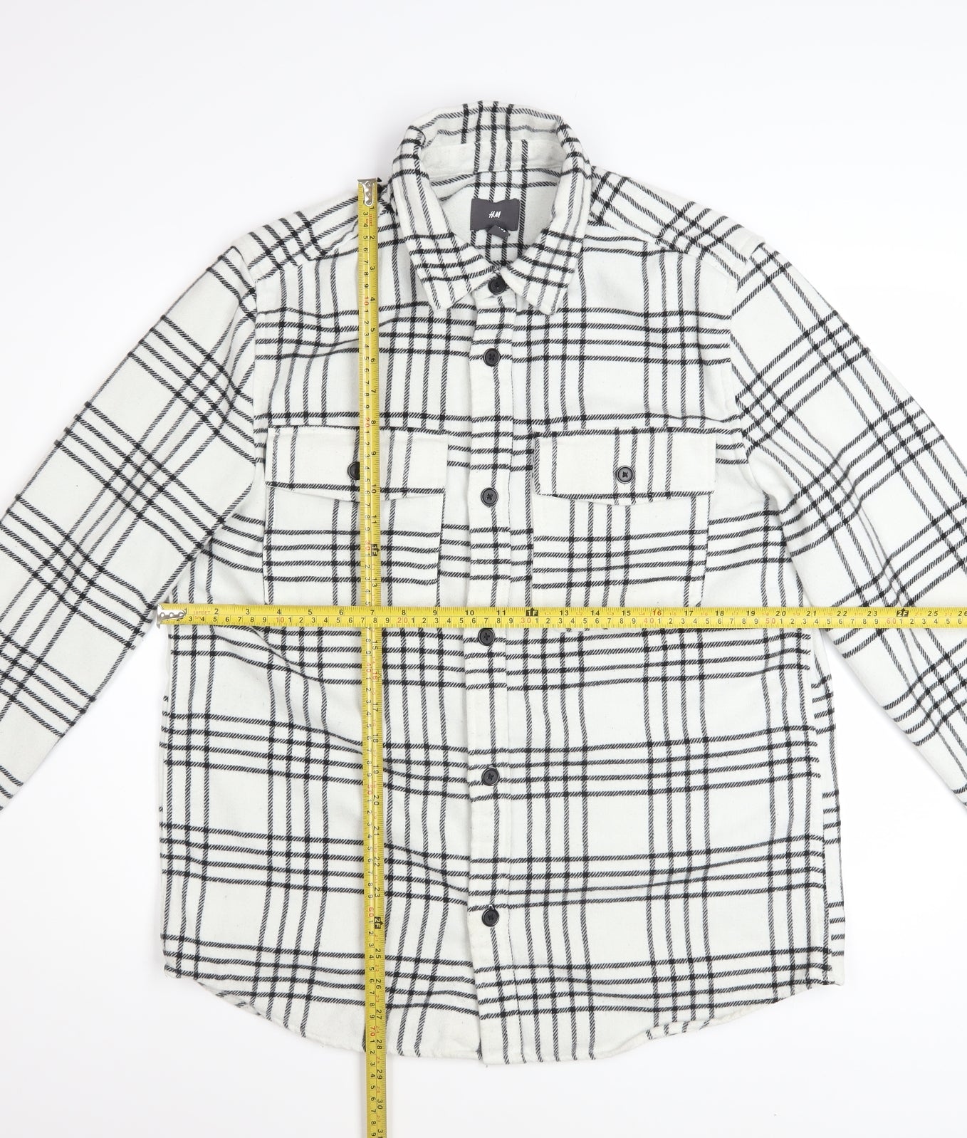 H&M Men's Black & White Checked Long Sleeve Button-Up Shirt Size M