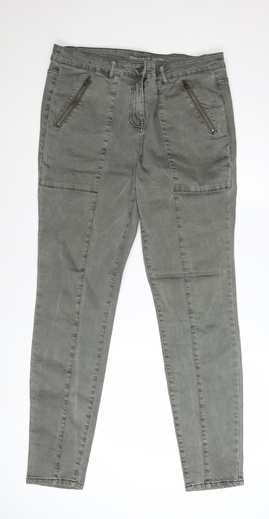 Next Women’s Grey Biker Skinny Jeans Size 16 Long Stretch Denim