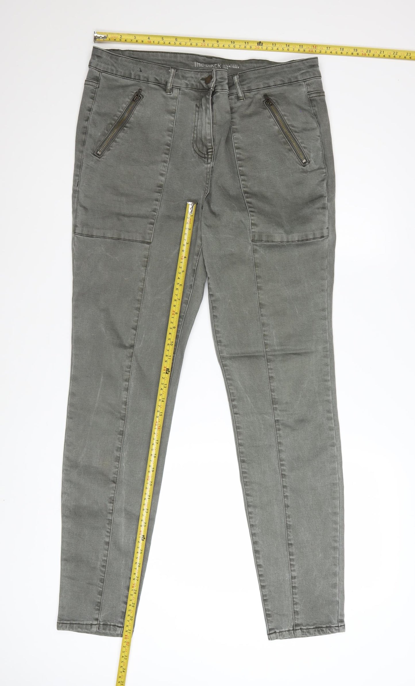 Next Women’s Grey Biker Skinny Jeans Size 16 Long Stretch Denim