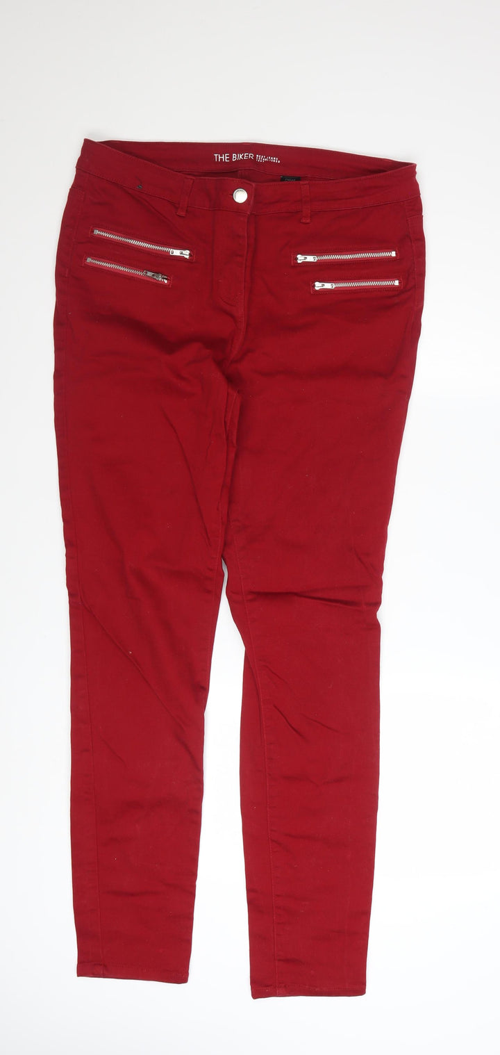 Next Women's Red Biker Skinny Jeans Size 16 Tall Stretch Denim