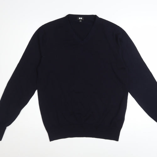 UNIQLO Men’s Black Wool V-Neck Jumper Size S Regular Fit