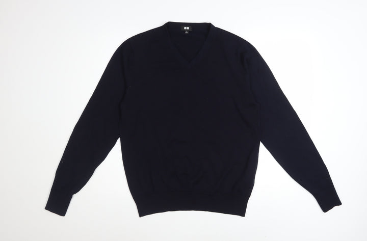 UNIQLO Men’s Black Wool V-Neck Jumper Size S Regular Fit