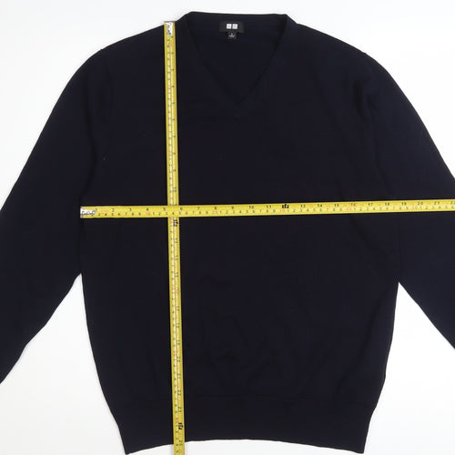 UNIQLO Men’s Black Wool V-Neck Jumper Size S Regular Fit