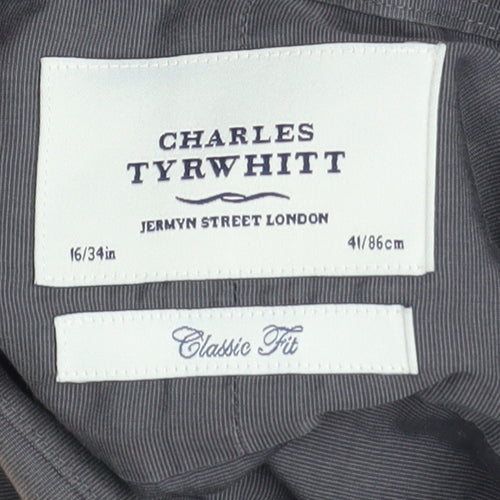 Charles Tyrwhitt Men's Grey Classic Fit Cotton Formal Dress Shirt 16/34