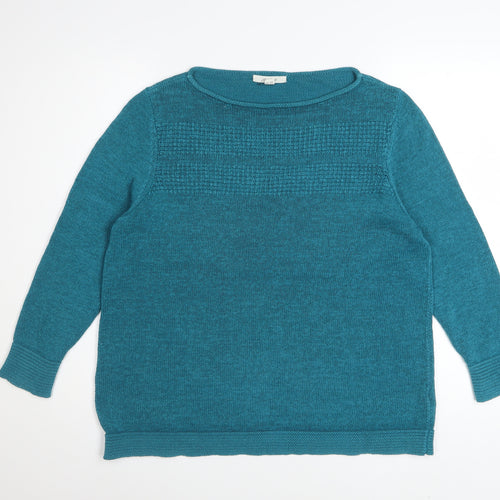 White Stuff Women’s Blue Linen Cotton Pullover Jumper Size 18