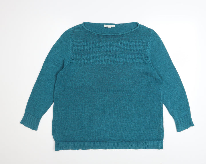 White Stuff Women’s Blue Linen Cotton Pullover Jumper Size 18