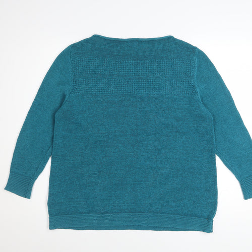 White Stuff Women’s Blue Linen Cotton Pullover Jumper Size 18