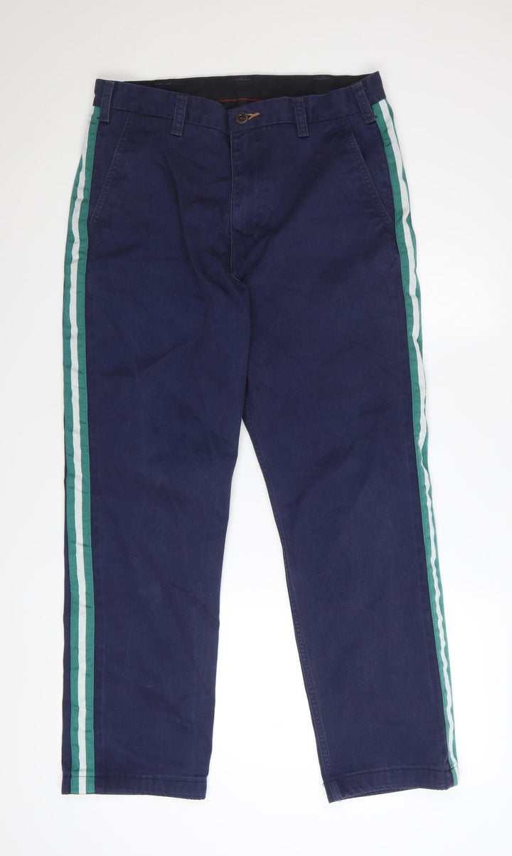 Levi's Men Navy Blue Chino Trousers W32 L32 Cotton Blend Side Stripe