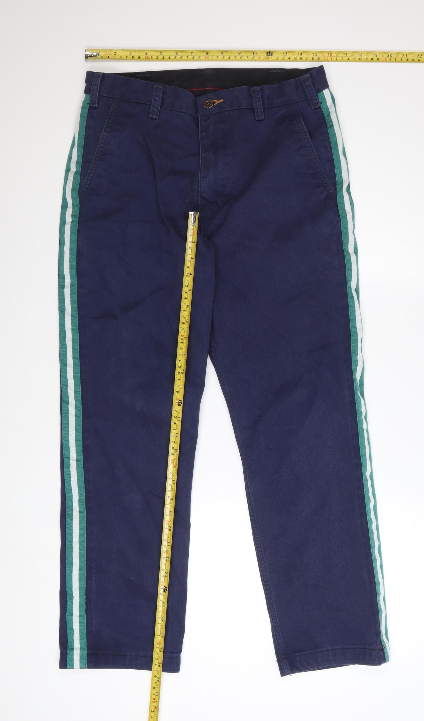 Levi's Men Navy Blue Chino Trousers W32 L32 Cotton Blend Side Stripe